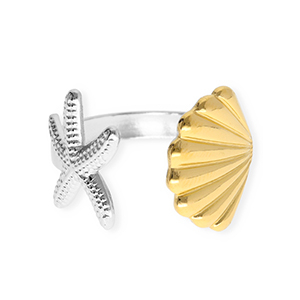 Anillos Acero Inox estrella de mar y concha Plateado-dorado
