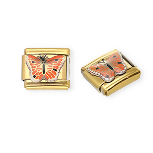 Acero Inox link-eslab&oacute;n para pulsera italiana con dijes Acero Inox mariposa Dorado-naranja-negro-blanco