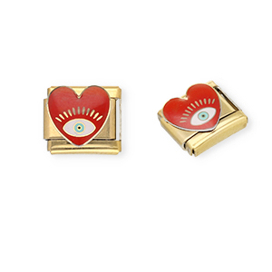 Acero Inox link-eslab&oacute;n para pulsera italiana con dijes Acero Inox coraz&oacute;n con Ojo Providencia Dorado-rojo oscuro-blanco