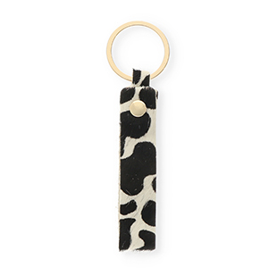 Llavero cuero con estampado de vaca Blanco-negro-dorado