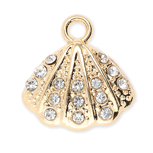 Colgantes met&aacute;licos concha con strass Dorado-transparente