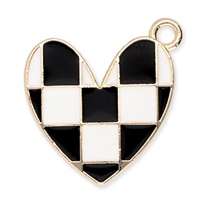 Colgantes met&aacute;licos coraz&oacute;n con cubitos Dorado-negro-blanco
