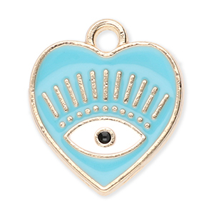 Colgantes met&aacute;licos coraz&oacute;n con ojo providencia Dorado-azul-blanco
