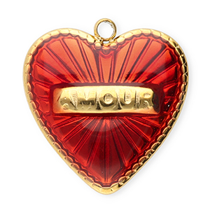 Colgantes Acero Inox coraz&oacute;n Dorado-rojo