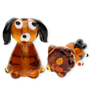 Abalorios de vidrio a mano perro Marr&oacute;n transparente-negro-blanco-rojo