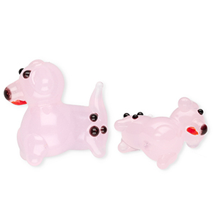 Abalorios de vidrio a mano perro Rosa claro-negro-rojo