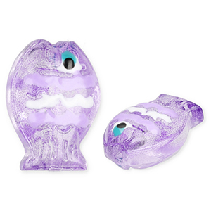 Abalorios de vidrio a mano pez Morado b&iacute;garo transparente-blanco-negro-cyan