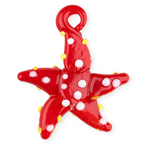 Colgantes de vidrio pintados a mano estrella de mar Rojo-blanco-amarillo