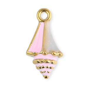 Colgantes Acero Inox esmalte concha Dorado-rosa claro-transparente glitter