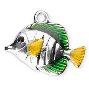 Colgantes Acero Inox pez Plateado-verde-amarillo-negro