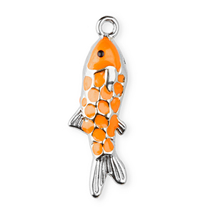 Colgantes Acero Inox esmalte pez Plateado-naranja-negro