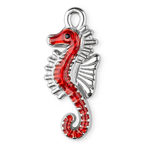 Colgantes Acero Inox esmalte caballito de mar Plateado-rojo-negro