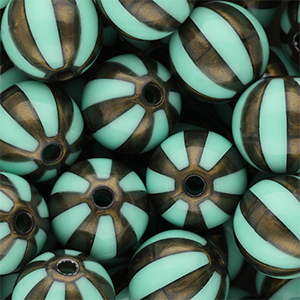 DQ&reg; Abalorios acr&iacute;licos 16 mm con rayas Verde turqueza-marr&oacute;n dorado