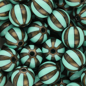 DQ&reg; Abalorios acr&iacute;licos 12 mm con rayas Verde turqueza-marr&oacute;n dorado