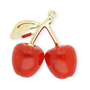 Colgantes acr&iacute;licos cerezas Dorado-rojo glitter