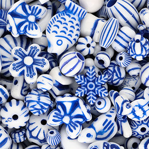 Abalorios acr&iacute;licos mix Blanco-azul Delfts