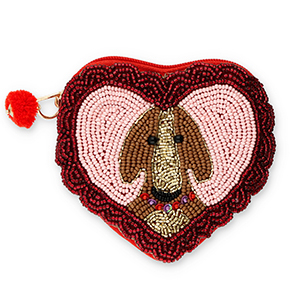 Monedero peque&ntilde;os coraz&oacute;n con perro Dorado-rojo oscuro con revestimiento plateado-rosa claro-marr&oacute;n