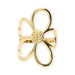 Anillos Acero Inox flor Dorado