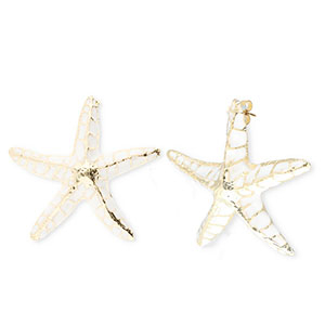 Pendientes trendy esmalte estrella de mar con perno de acero inox Dorado-blanco