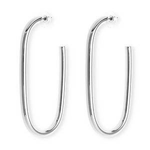 Pendientes llamativos &oacute;valo con perno de acero inox Plateado