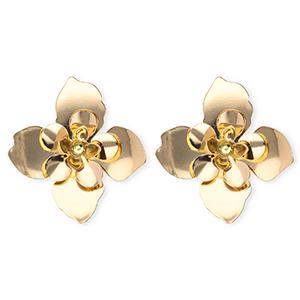 Pendientes llamativos flor con perno de acero inox Dorado