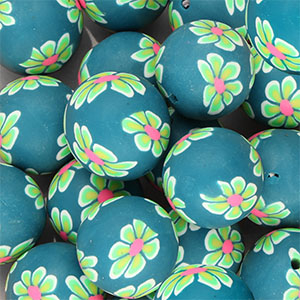 Abalorios de silicona 18mm redondos con flores pintadas a mano Verde verdoso-verde claro-rosa n&eacute;on