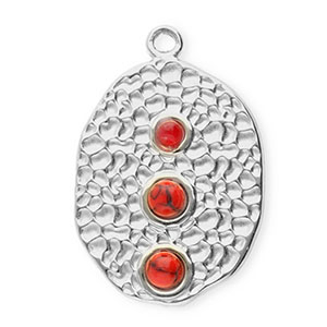 Colgantes Acero Inox &oacute;valo con puntos Plateado-rojo