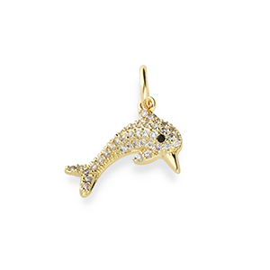 Metal TQ lat&oacute;n colgante delf&iacute;n con strass Dorado-transparente-negro