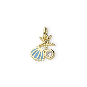 Metal TQ lat&oacute;n colgante vida marina con strass Dorado-azul-transparente