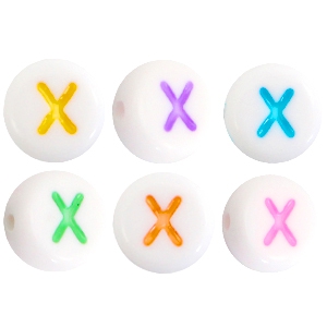 Abalorios alfabeto acr&iacute;lico letra X multicolor-blanco