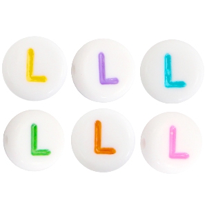 Abalorios alfabeto acr&iacute;lico letra L multicolor-blanco