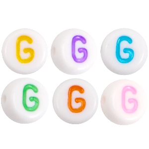 Abalorios alfabeto acr&iacute;lico letra G multicolor-blanco