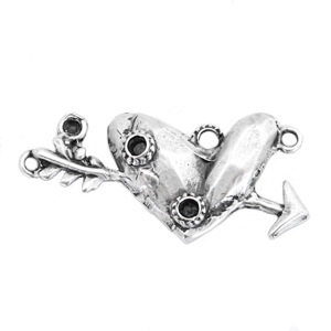 Colgantes/entrepiezas met&aacute;licas TQ coraz&oacute;n con flecha plata vieja (sin n&iacute;quel)